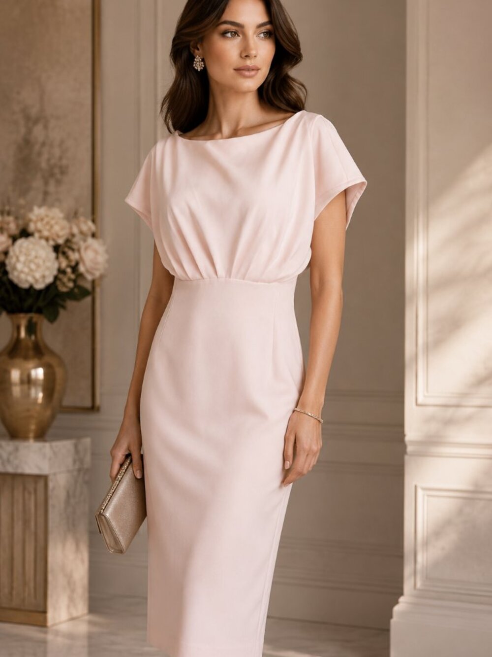 Calvin Klein Blush Draped SheatCalvin Klein Blush Draped h Dress Size 8 Gold Zip